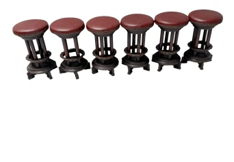 Six Art Deco Amsterdamse School Stools with Leather Tops, 1920s
